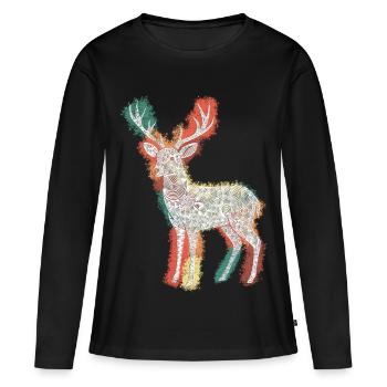 Zentangle-Rehbock - Frauen Premium Bio Langarmshirt - Schwarz - Vorne - Julia (174cm)