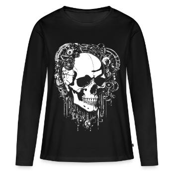Steampunk Skull with Gears - Women's Premium Organic Long Sleeve Shirt - black - Front - Julia (174cm)