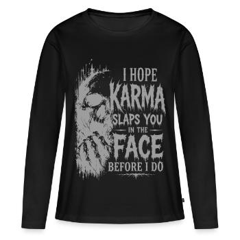 Design vintage de crâne avec humour noir - T-shirt manches longues Premium bio Femme - noir - Devant - Julia (174cm)
