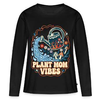 Plant Mom Vibes Retro Gartenmotiv - Frauen Premium Bio Langarmshirt - Schwarz - Vorne - Julia (174cm)
