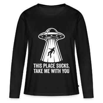 Texte de l’enlèvement d’OVNI Tee - T-shirt manches longues Premium bio Femme - noir - Devant - Julia (174cm)