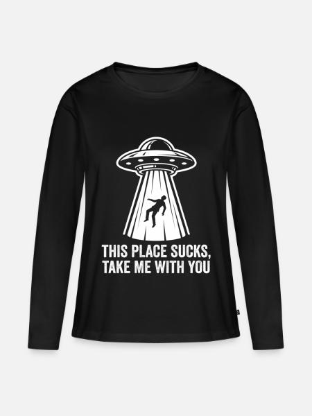 UFO-Entführungstext-Tee - Frauen Premium Bio Langarmshirt - Schwarz