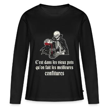 Squelette gourmet des vieux pots - T-shirt manches longues Premium bio Femme - noir - Devant - Julia (174cm)