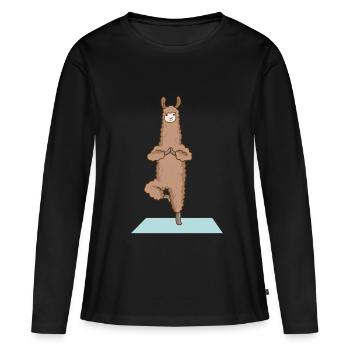 Alpaka Lama Yoga Sport Lustig Turnen Gymnastik - Frauen Premium Bio Langarmshirt - Schwarz - Vorne - Julia (174cm)