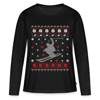 Ski - Noël laid - T-shirt manches longues Premium bio Femme - noir - Devant - Julia (174cm)