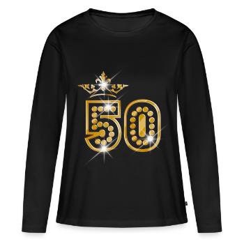 50 - Birthday - Queen - Gold - Burlesque - T-shirt manches longues Premium bio Femme - noir - Devant - Julia (174cm)
