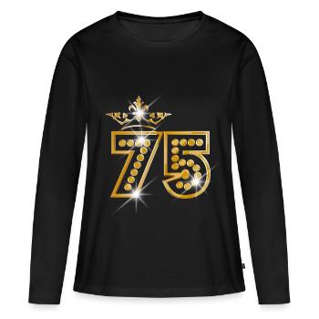 75 - Birthday - Queen - Gold - Burlesque - T-shirt manches longues Premium bio Femme - noir - Devant - Julia (174cm)