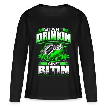 Start Drinkin - Fishing - EN - T-shirt manches longues Premium bio Femme - noir - Devant - Julia (174cm)