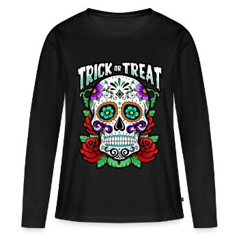 Trick Or Treat - Skull - Halloween - T-shirt manches longues Premium bio Femme - noir - Devant - Julia (174cm)