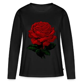 Rose vintage rouge - T-shirt manches longues Premium bio Femme - noir - Devant - Julia (174cm)