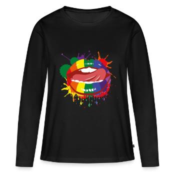 Mund Regenbogen Bunt Homo LGBTQ Zunge Geschenk - Frauen Premium Bio Langarmshirt - Schwarz - Vorne - Julia (174cm)