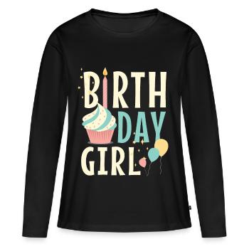 Fille d'anniversaire - T-shirt manches longues Premium bio Femme - noir - Devant - Julia (174cm)