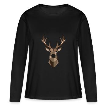 Geometrischer Hirsch Tier Geschenk - Frauen Premium Bio Langarmshirt - Schwarz - Vorne - Julia (174cm)