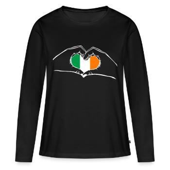 J’adore l’Irlande - coeur mains - T-shirt manches longues Premium bio Femme - noir - Devant - Julia (174cm)