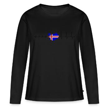 Island T-Shirt - heartbeat Island - Frauen Premium Bio Langarmshirt - Schwarz - Vorne - Julia (174cm)