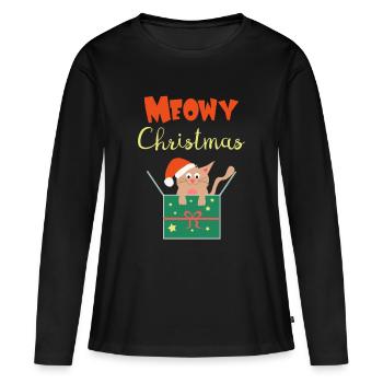 süße Weihnachtskatze Meowy Christmas Geschenk - Frauen Premium Bio Langarmshirt - Schwarz - Vorne - Julia (174cm)