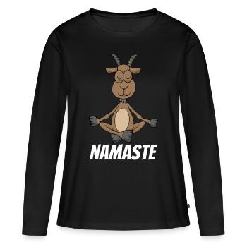 Namaste Yoga Chèvre Méditation Yogi Zen Cadeau - T-shirt manches longues Premium bio Femme - noir - Devant - Julia (174cm)
