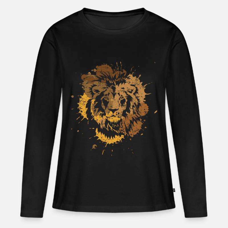 Löwe Raubkatze - Frauen Premium Bio Langarmshirt - Schwarz