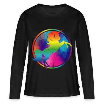 Cadeau géo coloré de l'arc-en-ciel de la Licorne colorée - T-shirt manches longues Premium bio Femme - noir - Devant - Julia (174cm)