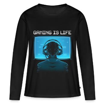 Gaming is Life - Frauen Premium Bio Langarmshirt - Schwarz - Vorne - Julia (174cm)