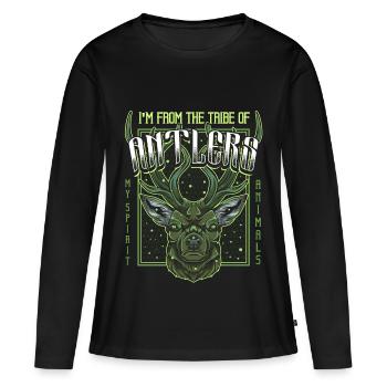 tête de cerf - T-shirt manches longues Premium bio Femme - noir - Devant - Julia (174cm)