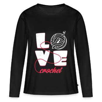 Crochet d'amour | Cadeau d'aiguille de déclaration de typographie - T-shirt manches longues Premium bio Femme - noir - Devant - Julia (174cm)