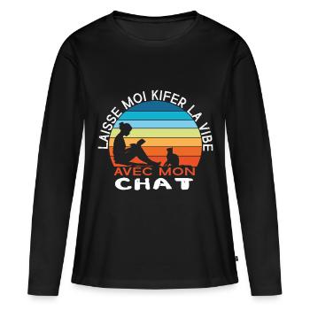 Chill avec mon chat et un bon livre – Style rétro - T-shirt manches longues Premium bio Femme - noir - Devant - Julia (174cm)