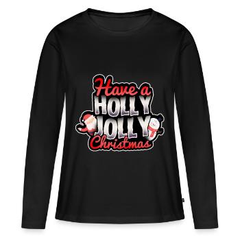 Holly jolly Weihnachten Weihnachtsmann Frohes Fest - Frauen Premium Bio Langarmshirt - Schwarz - Vorne - Julia (174cm)