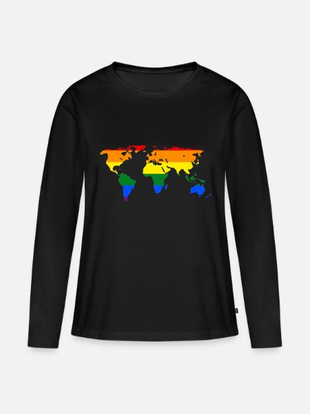 Weltkarte - Frauen Premium Bio Langarmshirt - Schwarz