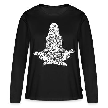 Idée de cadeau de cadeau de yoga - T-shirt manches longues Premium bio Femme - noir - Devant - Julia (174cm)