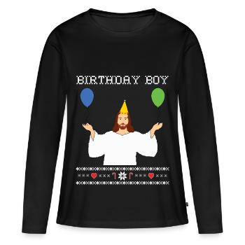 Birthday Boy Jesus - Weihnachtspullover - Frauen Premium Bio Langarmshirt - Schwarz - Vorne - Julia (174cm)