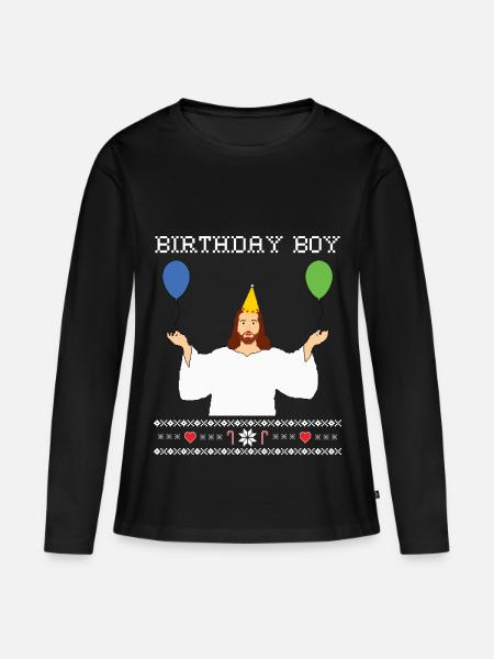 Birthday Boy Jesus - Weihnachtspullover - Frauen Premium Bio Langarmshirt - Schwarz