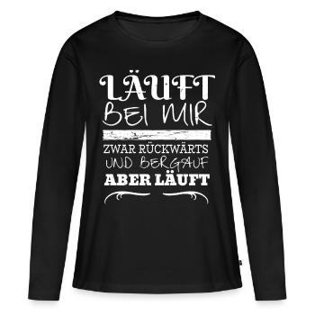Runs backwards with me and uphill but ... - Women's Premium Organic Long Sleeve Shirt - black - Front - Julia (174cm)