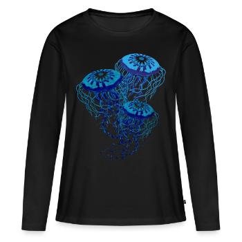 Qualle Meerestier Strand Meer Tier Geschenk - Frauen Premium Bio Langarmshirt - Schwarz - Vorne - Julia (174cm)