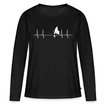 point-virgule ekg butterfly idée-cadeau point-virgule - T-shirt manches longues Premium bio Femme - noir - Devant - Julia (174cm)