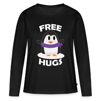 Free Hugs Pinguin - Frauen Premium Bio Langarmshirt - Schwarz - Vorne - Julia (174cm)