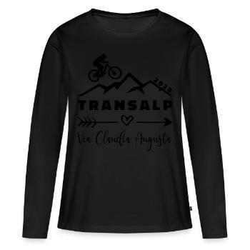 Transalp Via Claudia Augusta 2025 - Frauen Premium Bio Langarmshirt - Schwarz - Vorne - Julia (174cm)