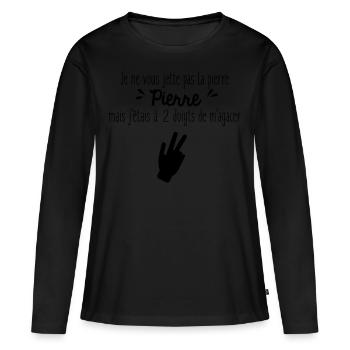 Je ne vous jette pas la pierre Pierre - T-shirt manches longues Premium bio Femme - noir - Devant - Julia (174cm)