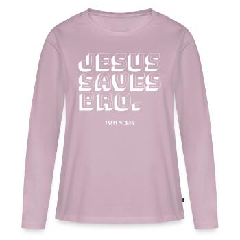 Jésus sauve le frère - T-shirt manches longues Premium bio Femme - rose poudré - Devant - Julia (174cm)
