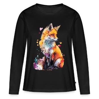 Renard curieux en aquarelle - T-shirt manches longues Premium bio Femme - noir - Devant - Julia (174cm)