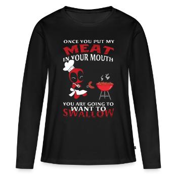 Sobald du mein Fleisch in deinen Mund steckst - Frauen Premium Bio Langarmshirt - Schwarz - Vorne - Julia (174cm)