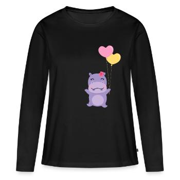 nilpferd - Frauen Premium Bio Langarmshirt - Schwarz - Vorne - Julia (174cm)