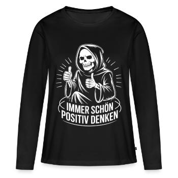 Immer schön positiv Skull Reaper Daumen hoch - Frauen Premium Bio Langarmshirt - Schwarz - Vorne - Julia (174cm)