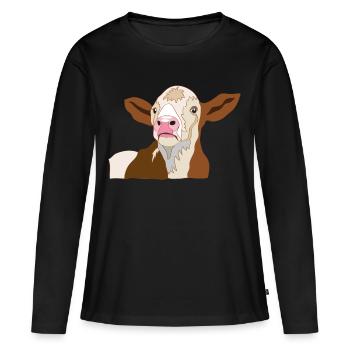 veau - T-shirt manches longues Premium bio Femme - noir - Devant - Julia (174cm)
