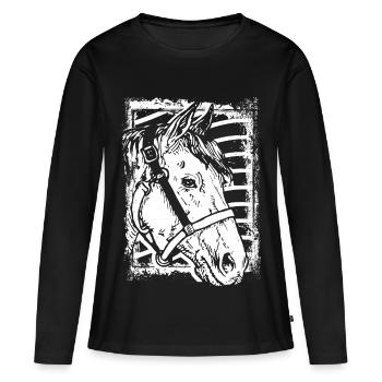 Reiten - Reiter - Pferd - Pferdekopf - Frauen Premium Bio Langarmshirt - Schwarz - Vorne - Julia (174cm)