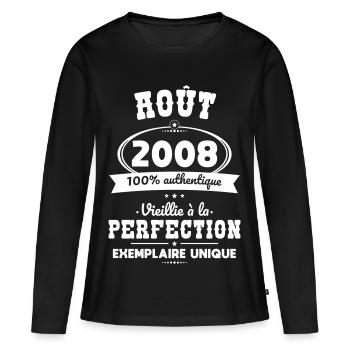 Anniversaire 18 ans - Août 2008 Perfection - T-shirt manches longues Premium bio Femme - noir - Devant - Julia (174cm)