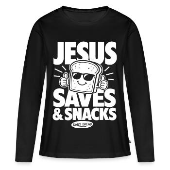 Jésus sauve le pain Chrétien drôle - T-shirt manches longues Premium bio Femme - noir - Devant - Julia (174cm)