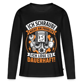 Ich schraube nicht am Problem - Frauen Premium Bio Langarmshirt - Schwarz - Vorne - Julia (174cm)