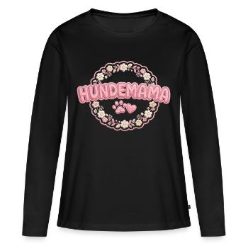 Hundemama Blütenstickerei - Frauen Premium Bio Langarmshirt - Schwarz - Vorne - Julia (174cm)