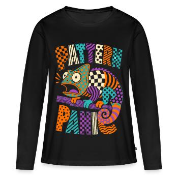 Caméléon panique de motifs - T-shirt manches longues Premium bio Femme - noir - Devant - Julia (174cm)